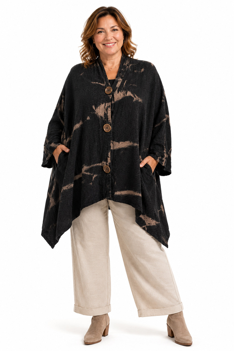 Eleven Stitch Design USA Made Asymmetrical Lagenlook Dolman Sleeve Jacket sz XL
